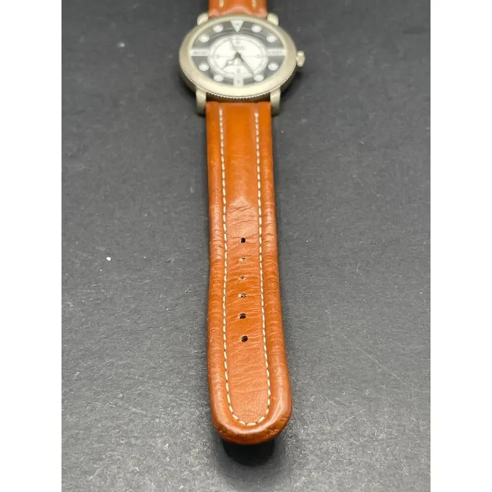 Vintage Fossil Collection Compass Dial Quartz Watch 34mm Tan Leather Band
